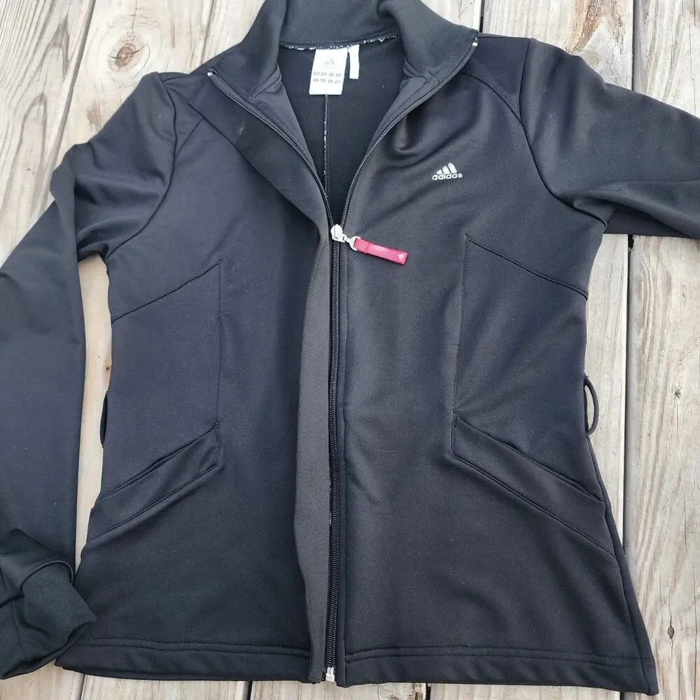 Black Womens Adidas Sz Medium Clima365 Full Zip Track Running Training Jacket